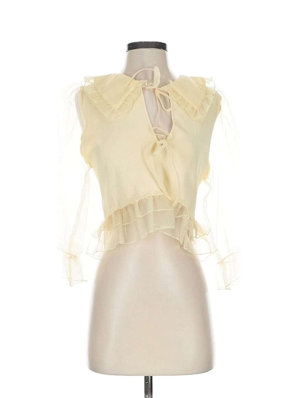 Zara Pale Yellow Ruffle Peasant Blouse